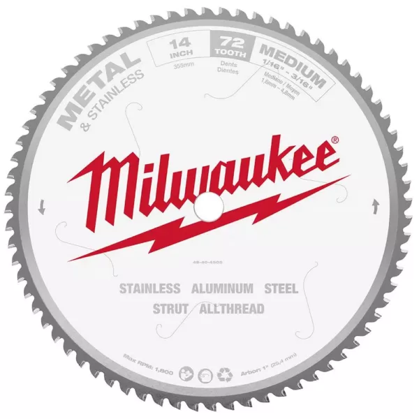 Milwaukee 14 in. x 72 Carbide Teeth Metal & Stainless Cutting Circular Saw Blade