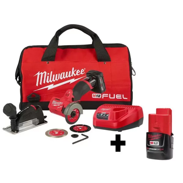 Milwaukee M12 FUEL 12-Volt 3 in. Lithium-Ion Brushless Cordless Cut Off Saw Kit with Bonus M12 2.0 Ah Battery