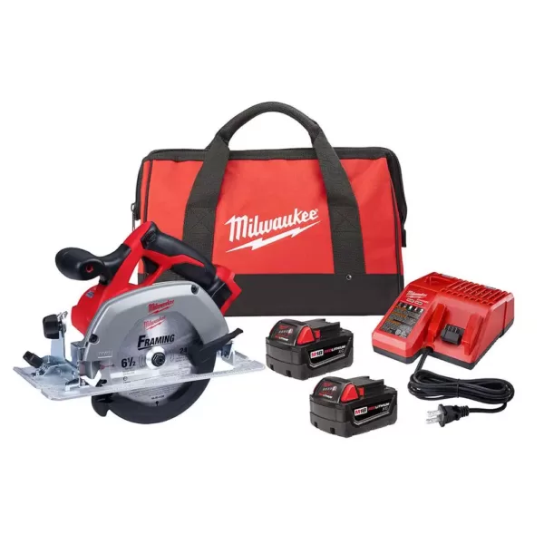 Milwaukee M18 18-Volt Lithium-Ion 6-1/2 in. Cordless Circular Saw Kit with Two 3.0 Ah Batteries, 24T Saw Blade, Charger, Tool Bag