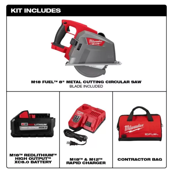 Milwaukee M18 FUEL 18-Volt 8 in. Lithium-Ion Brushless Cordless Metal Cutting Circular Saw Kit with 8.0 Ah Battery, Rapid Charger