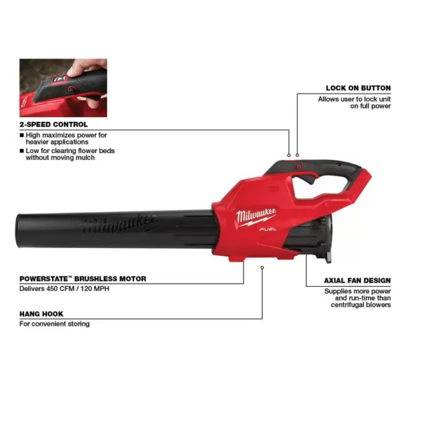 Milwaukee M18 FUEL 120 MPH 450 CFM 18-Volt Lithium-Ion Brushless Cordless Handheld Blower W/ M18 5.0Ah Battery