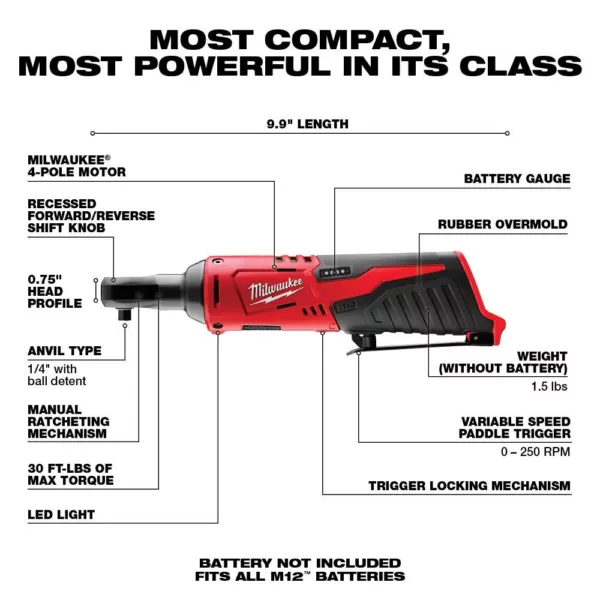 Milwaukee M12 12-Volt Lithium-Ion Cordless 1/4 in. Ratchet and 3/8 in. Ratchet Combo Kit (2-Tool) W/ (2) 2.0Ah Batteries