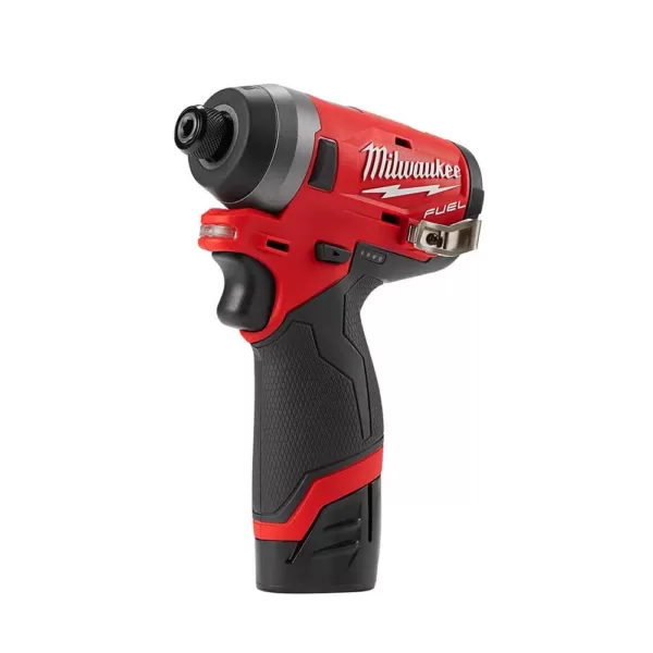 Milwaukee M12 FUEL 12-Volt Lithium-Ion Brushless Cordless 1/2 in. Ratchet & 1/4 in. Impact Combo with (1) 2.0Ah Battery & Charger