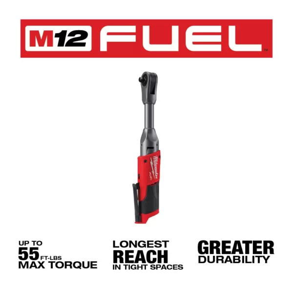 Milwaukee M12 FUEL 12-Volt 3/8 in. Lithium-Ion Brushless Cordless Extended Reach Ratchet (Tool-Only)