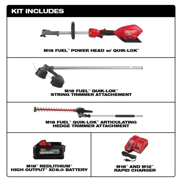 Milwaukee M18 FUEL 18-Volt Lithium-Ion Brushless Cordless String Trimmer Kit with M18 FUEL Hedge Trimmer Attachment