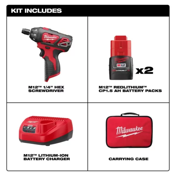 Milwaukee M12 12-Volt Lithium-Ion Cordless 1/4 in. Hex Screwdriver Kit with SHOCKWAVE Driver Bit Set (45-Piece)