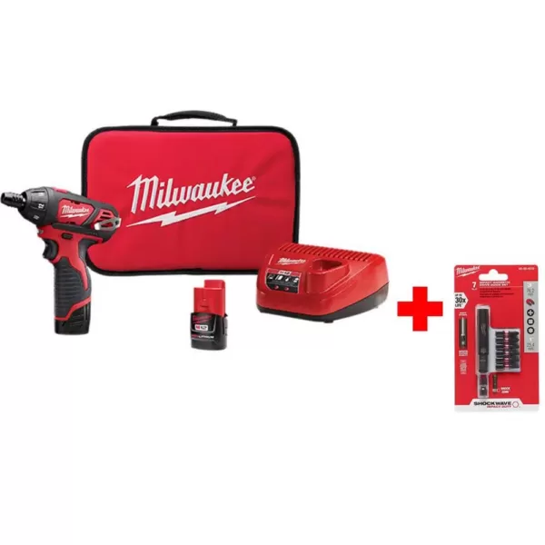 Milwaukee M12 12- volt Lithium-Ion Cordless 1/4 in. Hex Screwdriver Kit with Two 1.5Ah Batteries, Charger, Tool Bag and Bit Set