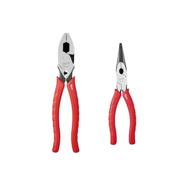 Milwaukee 2-Piece 9 in. High Leverage Lineman's Pliers with Crimper & Long Nose Pliers Set