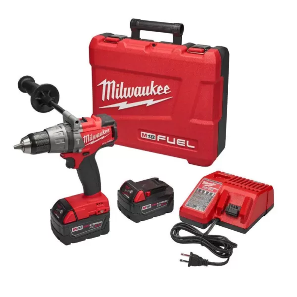 Milwaukee M18 FUEL 18-Volt Lithium-Ion Brushless Cordless 1/2 in. Hammer Drill/Driver w/ (2) 5.0Ah Batteries, Charger, Hard Case