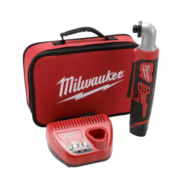 Milwaukee M12 12-Volt Lithium-Ion Cordless 1/4 in. Right Angle Hex Impact Driver Kit W/(1) 1.5Ah Batteries, Charger & Case