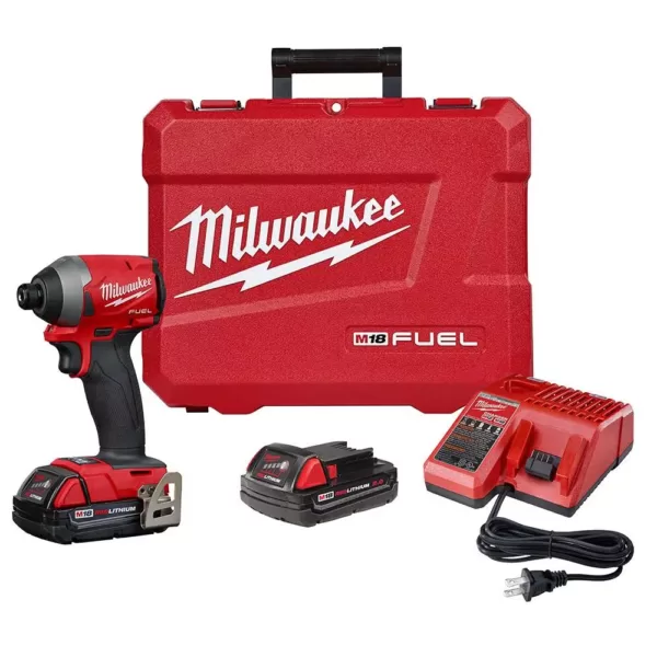 Milwaukee M18 FUEL 18-Volt Lithium-Ion Brushless Cordless 1/4 in. Hex Impact Driver Kit W/(2) 2.0Ah Batteries, Charger, Hard Case