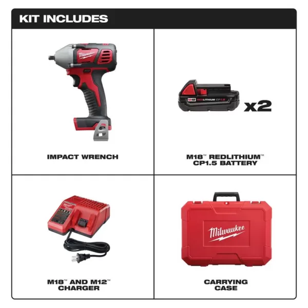 Milwaukee M18 18-Volt Lithium-Ion Cordless 3/8 in. Impact Wrench W/ Friction Ring W/(2) 1.5Ah Batteries, Charger, Hard Case