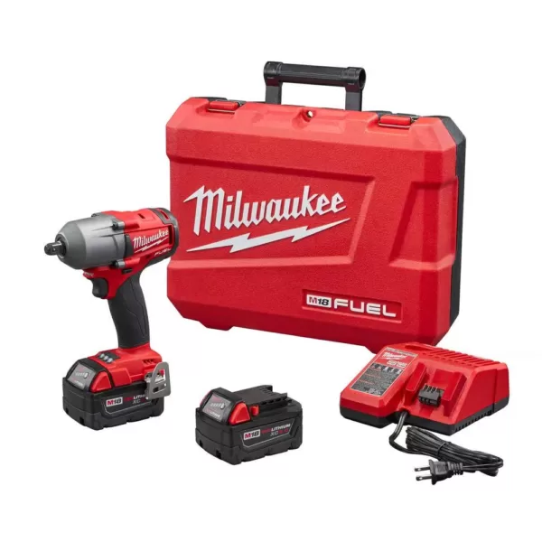 Milwaukee M18 FUEL 18-Volt Lithium-Ion Brushless Cordless Mid Torque 1/2 in. Impact Wrench W/ Pin Detent Kit W/(2) 5.0Ah Batteries