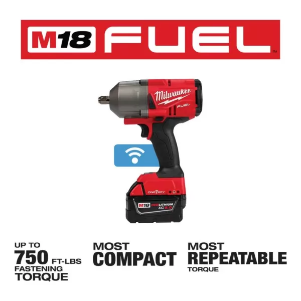 Milwaukee M18 FUEL ONE-KEY 18-Volt Lithium-Ion Brushless Cordless 1/2 in. Impact Wrench w/ Pin Detent Kit w/(2) 5.0Ah Batteries