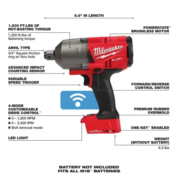 Milwaukee M18 FUEL ONE-KEY 18-Volt Lithium-Ion Brushless Cordless 3/4 in. Impact Wrench with Friction Ring (Tool-Only)