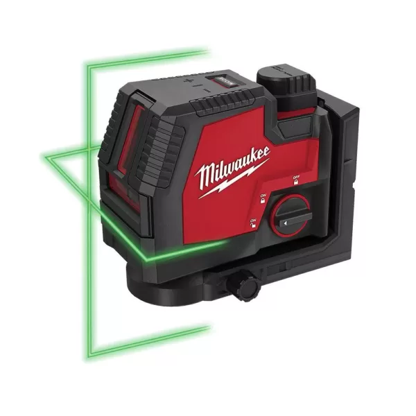 Milwaukee 100 ft. REDLITHIUM Lithium-Ion USB Green Rechargeable Cross Line Laser Level with Charger