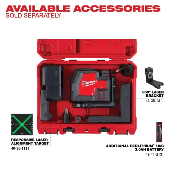 Milwaukee Green 100 ft. Cross Line and Plumb Points Rechargeable Laser Level with REDLITHIUM Lithium-Ion USB Battery and Charger