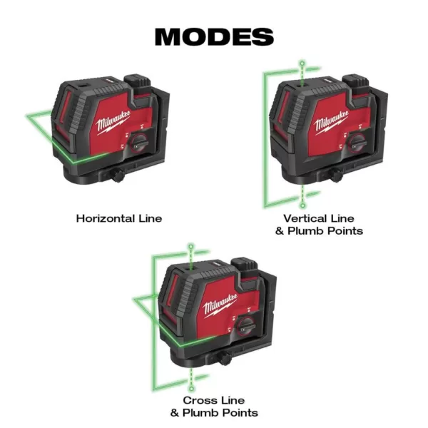 Milwaukee Green 100 ft. Cross Line and Plumb Points Rechargeable Laser Level with REDLITHIUM Lithium-Ion USB Battery and Charger