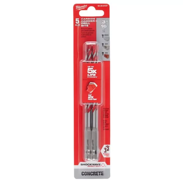 Milwaukee 3/16 in. SHOCKWAVE Carbide Hammer Drill Bits (5-Pack)