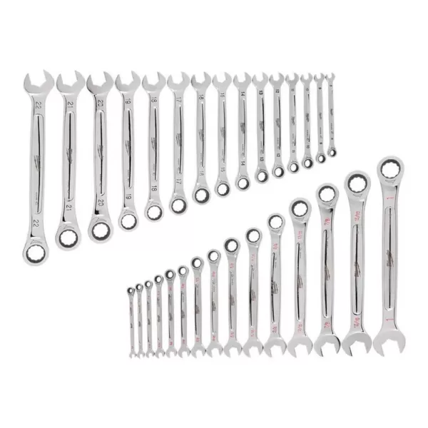 Milwaukee Ratcheting Combination SAE and Metric Wrench Mechanics Tool Set (30-Piece)