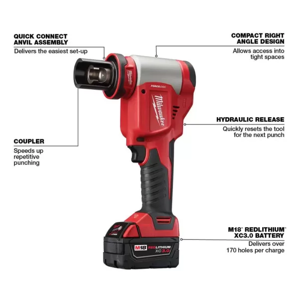 Milwaukee M18 18-Volt Lithium-Ion Cordless FORCE LOGIC Knockout Kit with (2) 3.0Ah Batteries, Charger, Hard Case