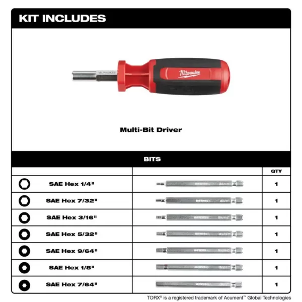 Milwaukee 9-in-1 SAE Hex/Key Drive Multi-Bit Screwdriver