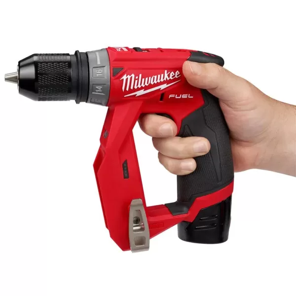 Milwaukee M12 FUEL 12-Volt Lithium-Ion Brushless Cordless 4-in-1 Installation 3/8 in. Drill Driver Kit W/ Bonus 2.0Ah Battery