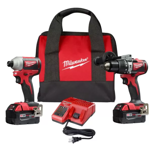 Milwaukee M18 18-Volt Lithium-Ion Brushless Cordless Compact Hammer Drill/Impact Combo Kit (2-Tool) with (2) 4.0Ah Batteries, Bag