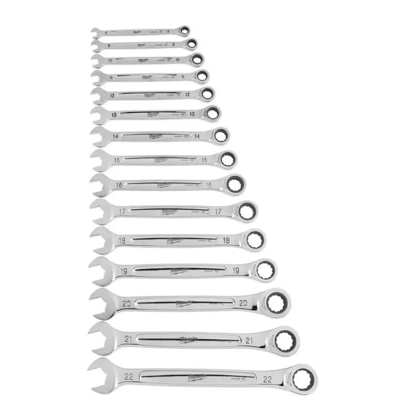 Milwaukee SAE/Metric Combination Ratcheting Wrench Mechanics Tool Set (30-Piece)