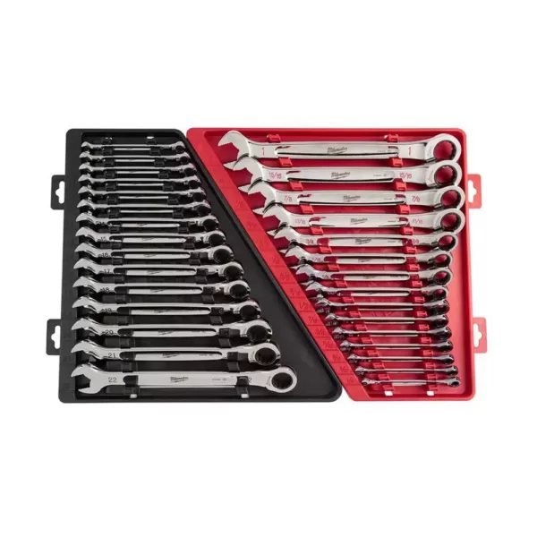 Milwaukee SAE/Metric Combination Ratcheting Wrench Mechanics Tool Set (30-Piece)