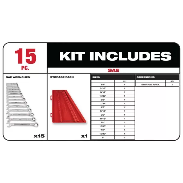 Milwaukee SAE/Metric Combination Ratcheting Wrench Mechanics Tool Set (30-Piece)