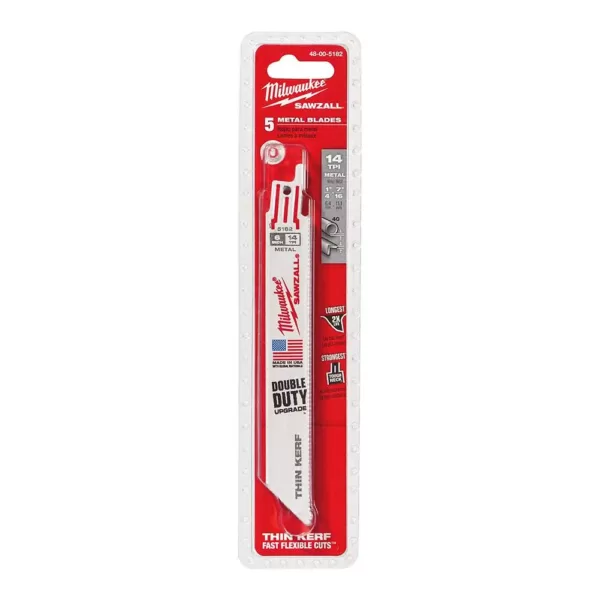 Milwaukee 6 in. 14 Teeth per in. Medium Metal Cutting SAWZALL Reciprocating Saw Blades (5 Pack)