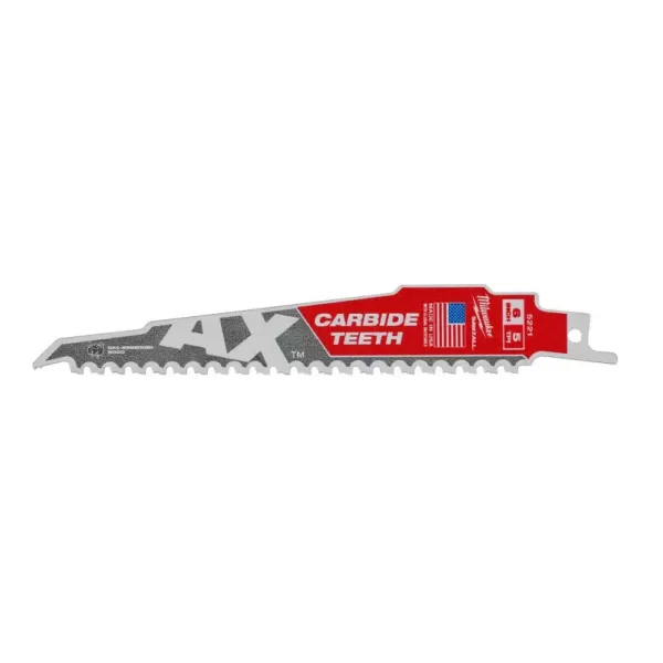 Milwaukee 6 in. 5 TPI AX Carbide Teeth Demo Nail Embedded Wood Cutting SAWZALL Reciprocating Saw Blade (1-Pack)