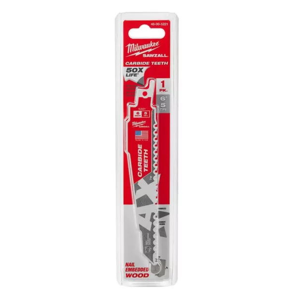 Milwaukee 6 in. 5 TPI AX Carbide Teeth Demo Nail Embedded Wood Cutting SAWZALL Reciprocating Saw Blade (1-Pack)