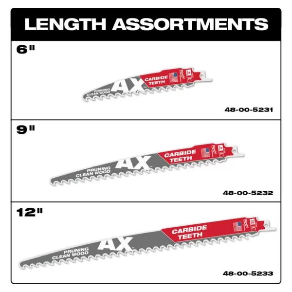 Milwaukee 12 in. 3 TPI Pruning Carbide Teeth Wood Cutting SAWZALL Reciprocating Saw Blade