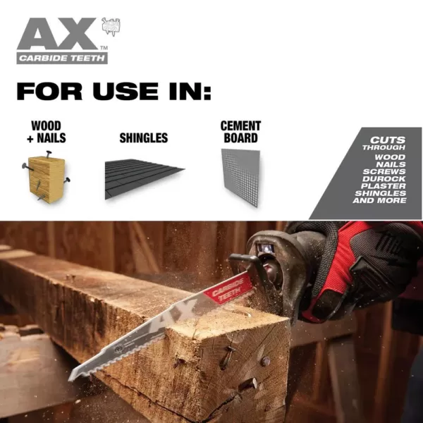 Milwaukee 9 in. 5 Teeth per in. AX Carbide Teeth Demolition Nail Embedded Wood Cutting SAWZALL Reciprocating Saw Blades (3 Pack)