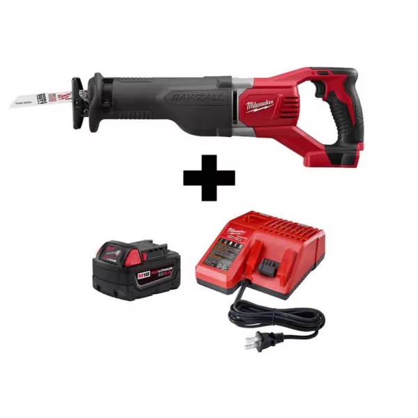 Milwaukee M18 18-Volt Lithium-Ion Cordless Sawzall Reciprocating Saw with M18 Starter Kit (1) 5.0Ah Battery and Charger