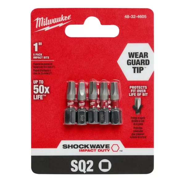 Milwaukee 1 in. #2 Square Recess Shockwave Impact Duty Steel Insert Bits (5-Pack)