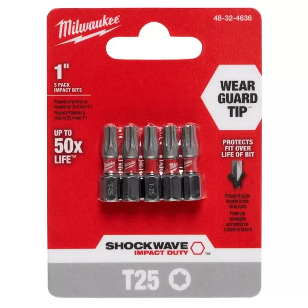 Milwaukee SHOCKWAVE Torx #25 1 in. Impact Duty Steel Screwdriver Bit (5-Pack)