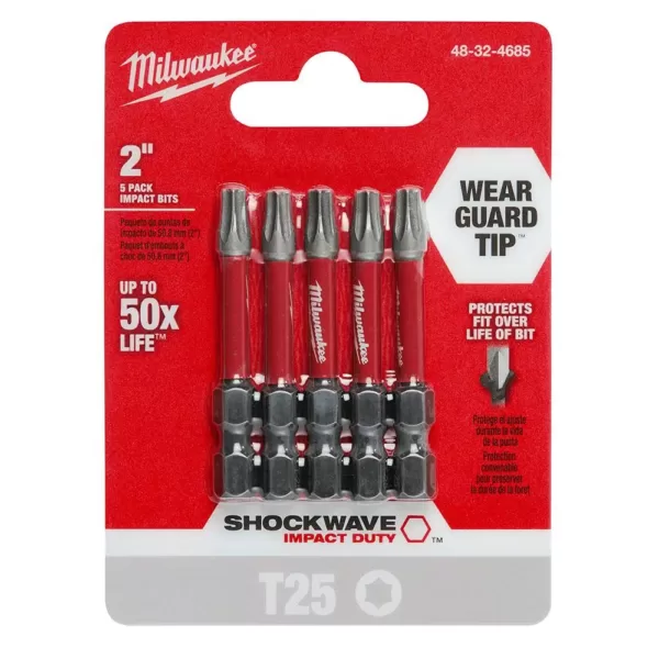 Milwaukee T25 Torx 2 in. Shockwave Impact Duty Steel Power Bits (5-Pack)