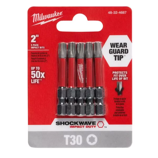 Milwaukee SHOCKWAVE Torx #30 2 in. Impact Duty Steel Screwdriver Bit (5-Pack)