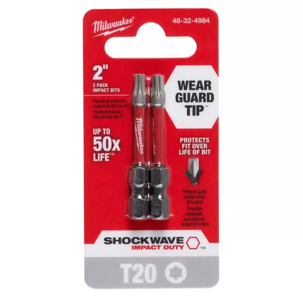 Milwaukee T20 Torx 2 in. High Speed Steel Shockwave Power Bit (2-Piece)