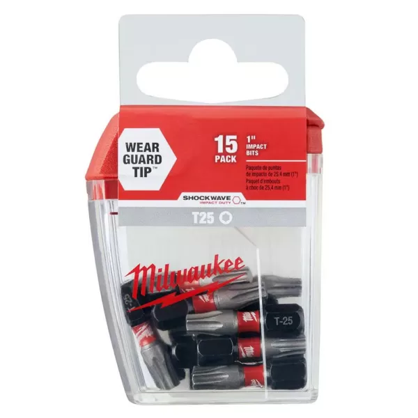 Milwaukee T25 1 in. Shockwave Impact Steel Duty Insert Bits (15-Pack)