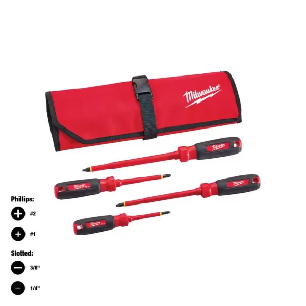 Milwaukee 1000-Volt Insulated Screwdriver Set and Pouch (4-Piece)