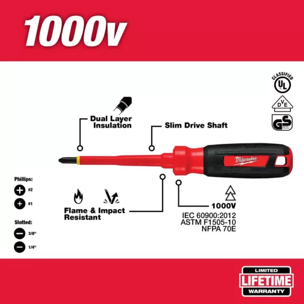 Milwaukee 1000-Volt Insulated Screwdriver Set and Pouch (4-Piece)