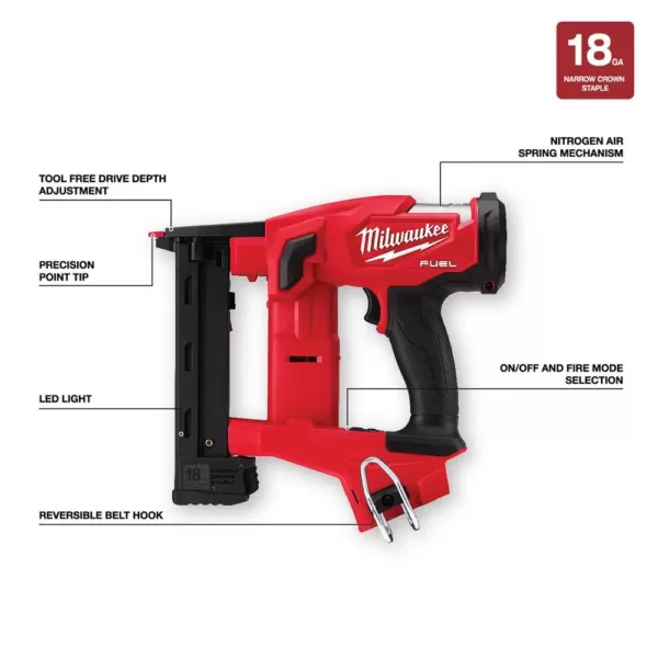 Milwaukee M18 FUEL 18-Volt Lithium-Ion Brushless Cordless 18-Gauge 1/4 in. Narrow Crown Stapler (Tool-Only)