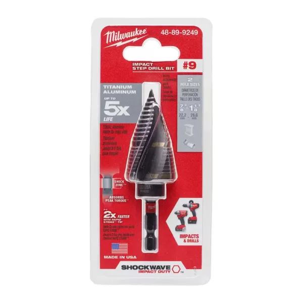 Milwaukee SHOCKWAVE 7/8 in. x 1-1/8 in. #9 Impact-Duty Titanium Step Bit