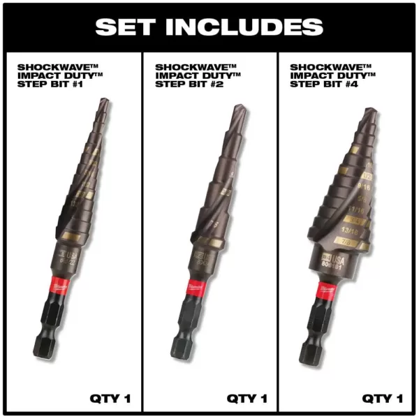 Milwaukee SHOCKWAVE Impact Duty Titanium Step Bit Kit (3-Piece)