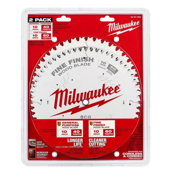 Milwaukee 10 in. x 40-Tooth and 60-Tooth Circular Saw Blades (2-Pack)