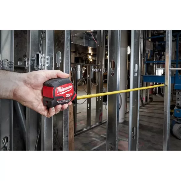 Milwaukee 25 ft. x 1.3 in. W Blade Magnetic Tape Measure with 14 ft. Standout and 4-1/2 in. Trim Square